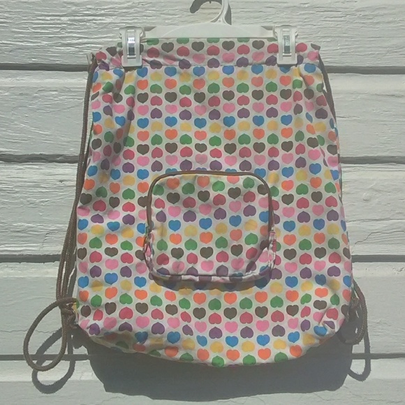 Handbags - Rainbow hearts cotton drawstring backpack